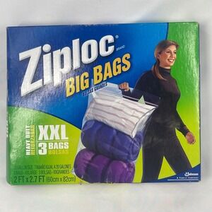 Ziploc Big Bags XXL 20 Gallon Heavy Duty Storage Bags 2 Ft x 2.7 Ft 3 Count